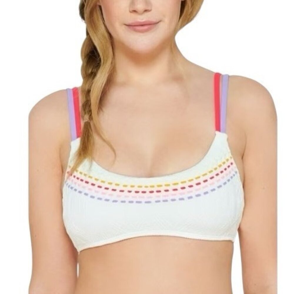Hula Honey Juniors S‎ Textured Bikini Swim Top White Multi NWT